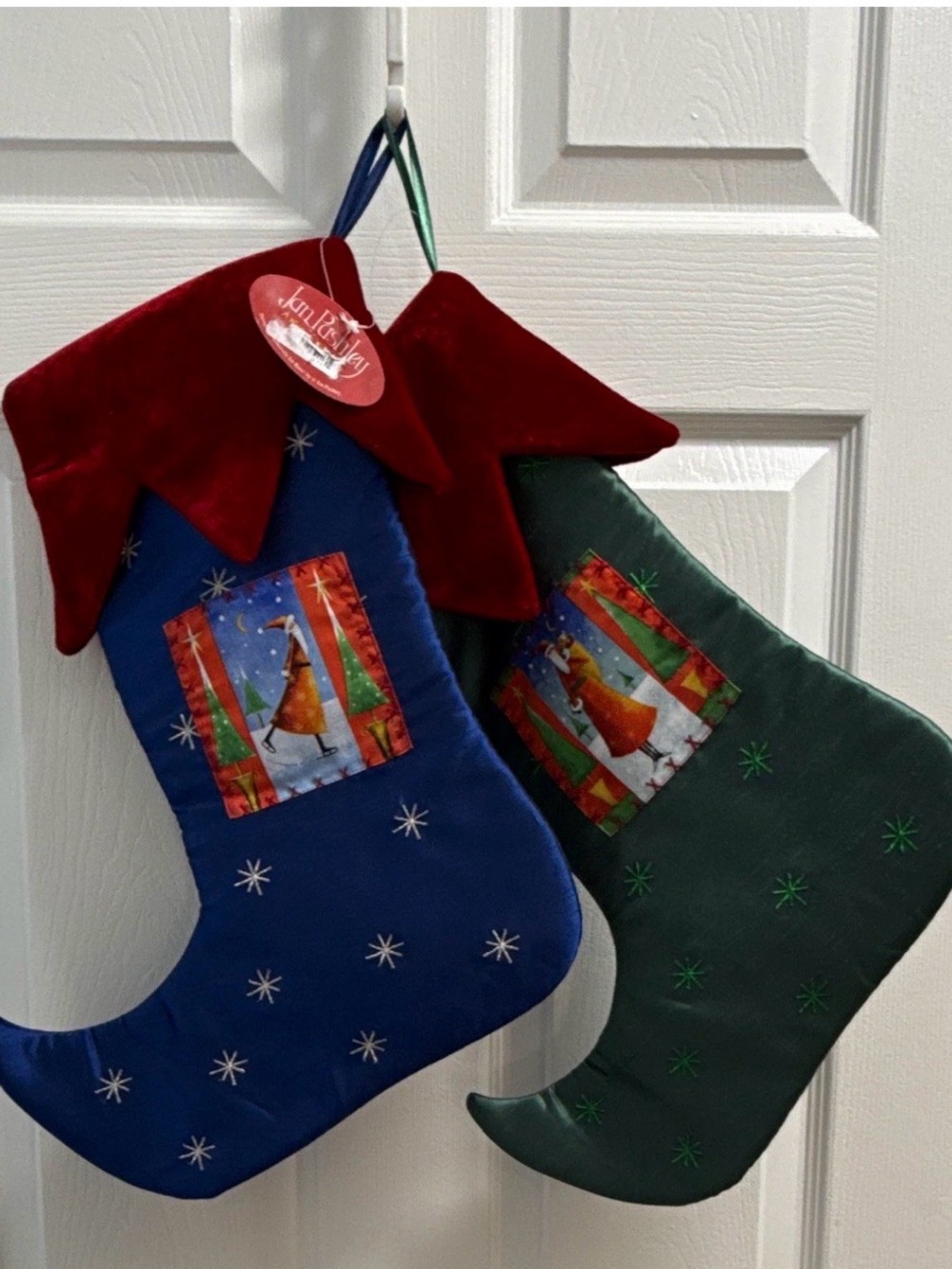 Russ Santa Christmas Stockings Set of 2 Velvet Cuff Hanging Loop 18in 32649